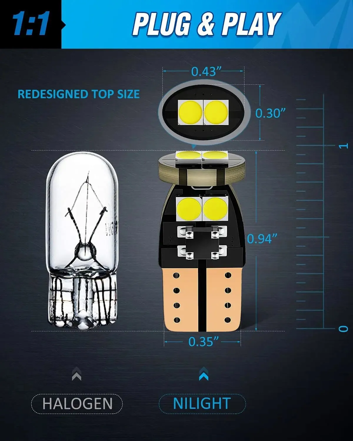 194 T10 168 2825 W5W 6500K LED Bulbs (10 Packs)