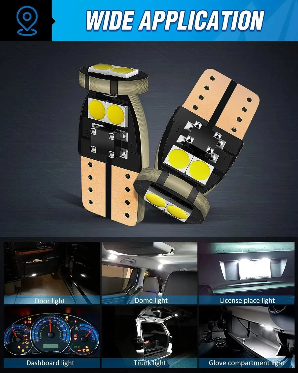 194 T10 168 2825 W5W 6500K LED Bulbs (10 Packs)