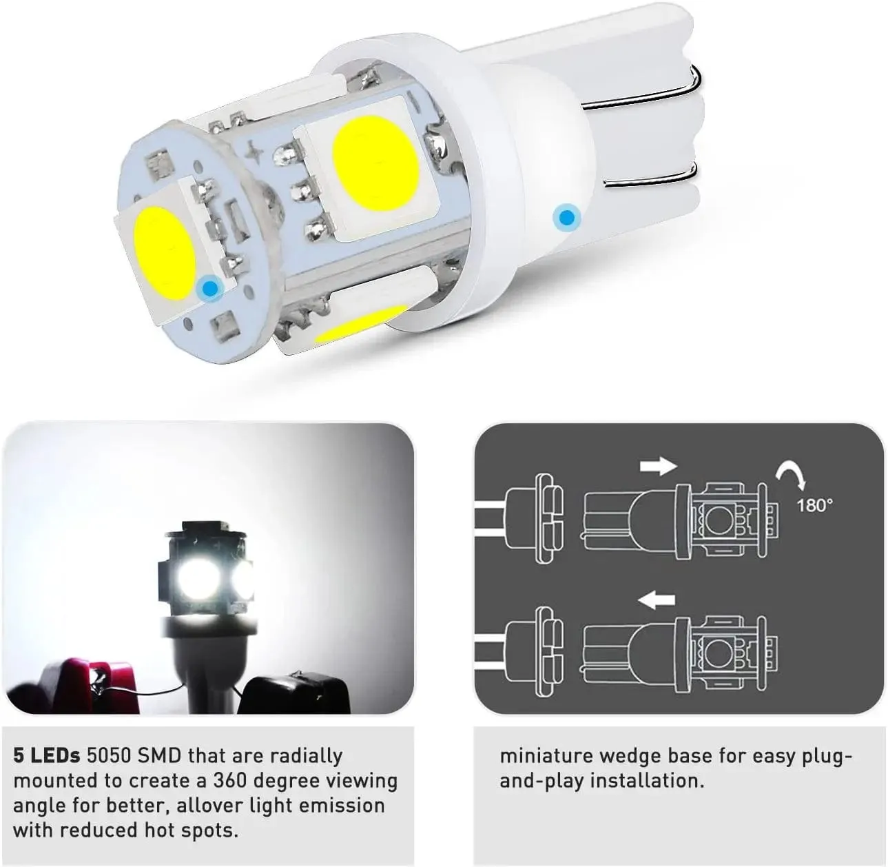 194 T10 T5 6500K LED Bulbs (10 Packs)