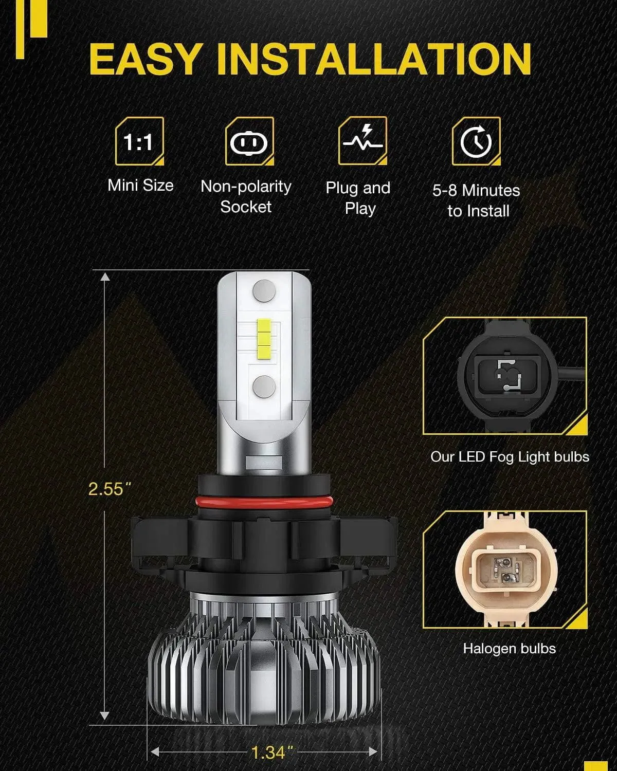 5202/5201/PS24W/9009/PS19W LED Fog Light Bulbs EF1 Series DRL 80W 4000LM 6000K | 2 BULBS