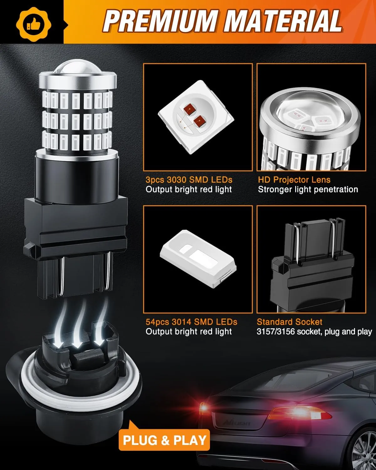 57LEDs Red 3156 3056 4157 3057 3157 LED Bulbs (Pairs)