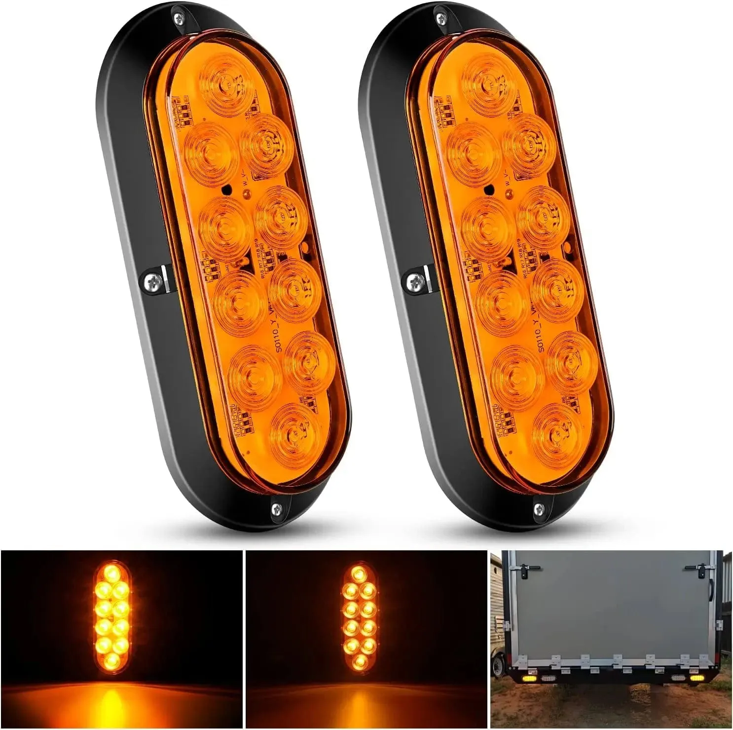 6 Inch Oval Amber Upgrade LED Trailer Tail Lights (Pair)