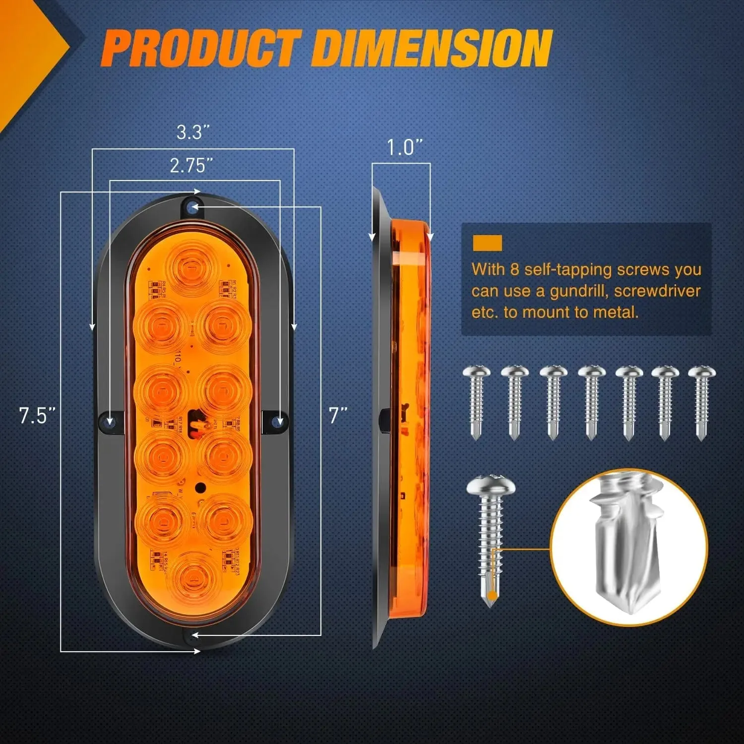 6 Inch Oval Amber Upgrade LED Trailer Tail Lights (Pair)