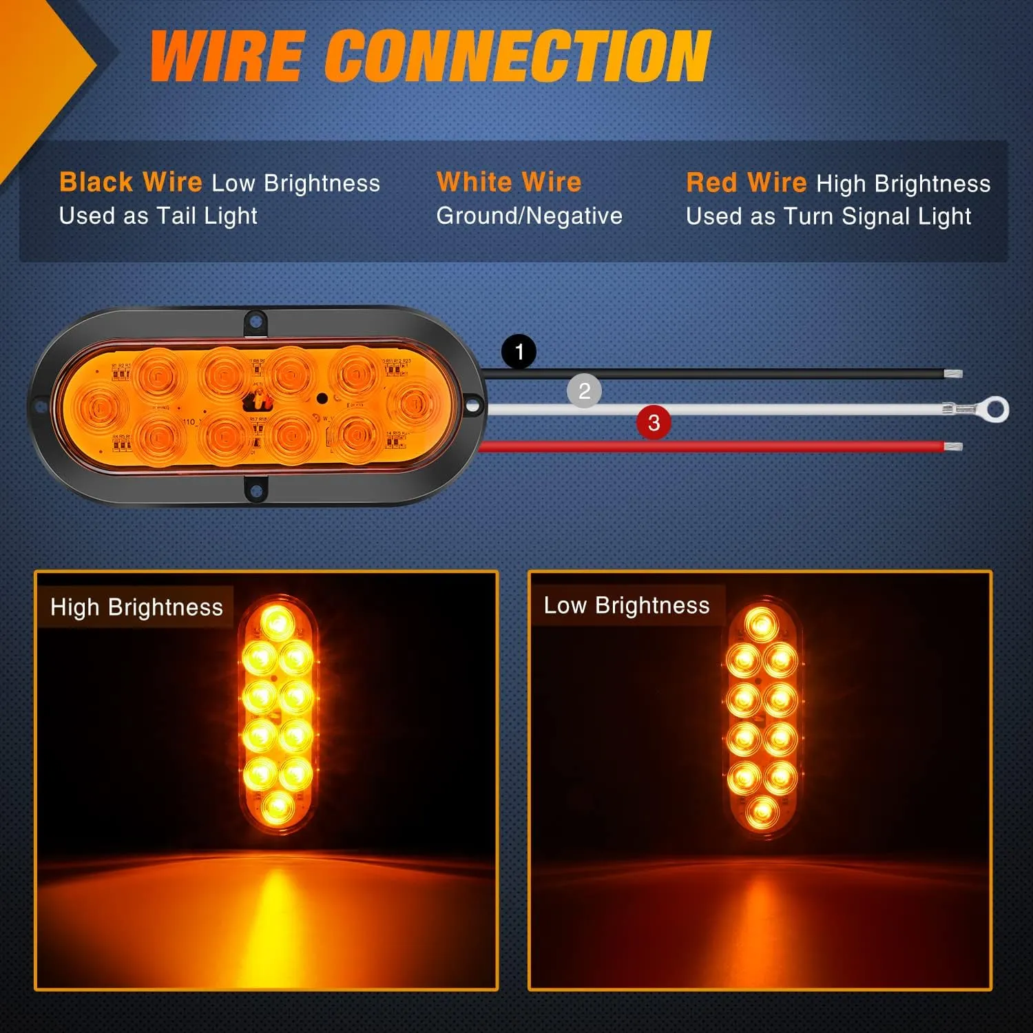 6 Inch Oval Red White Amber Upgrade LED Trailer Tail Lights (6PCS)