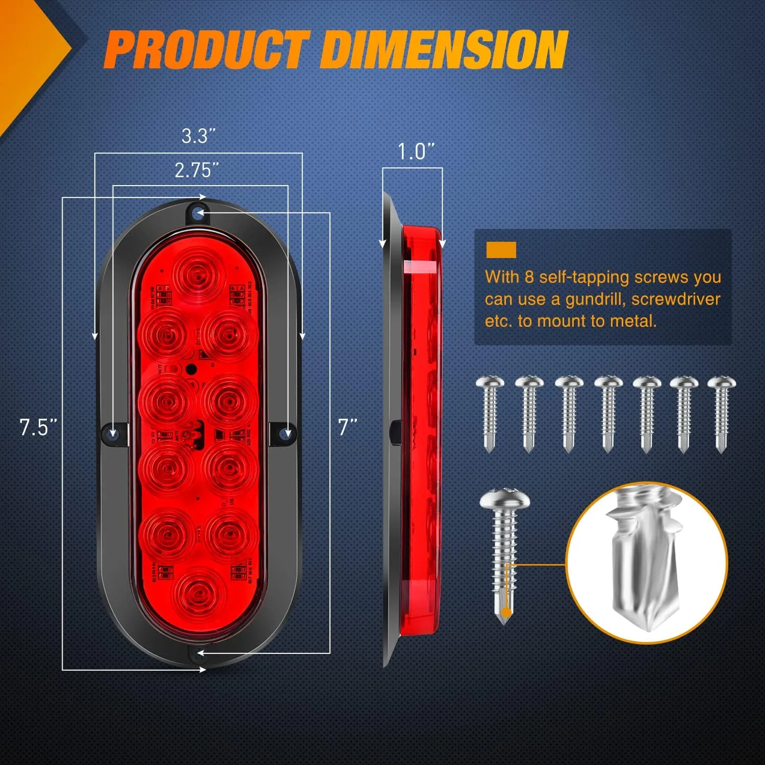 6 Inch Oval Red White Upgrade LED Trailer Tail Lights (6PCS)