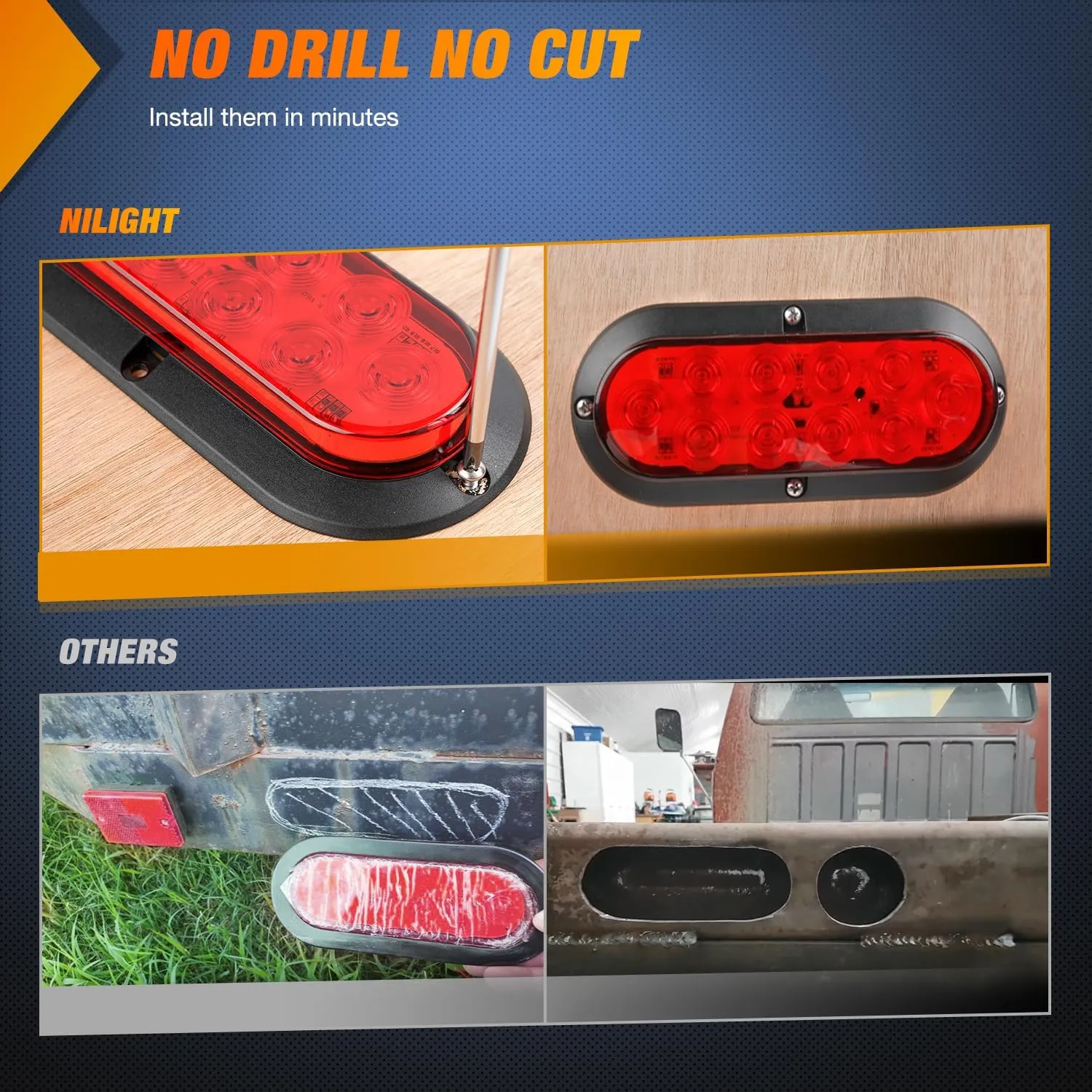 6 Inch Oval Red White Upgrade LED Trailer Tail Lights (6PCS)