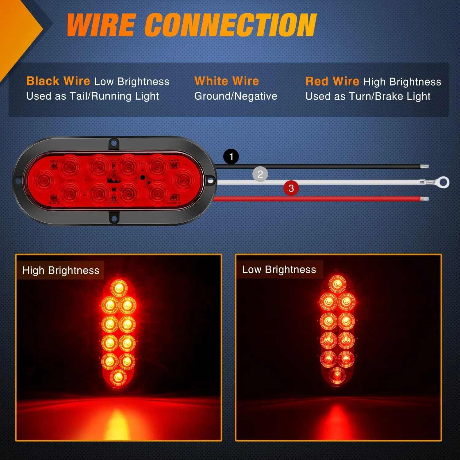 6 Inch Oval Red White Upgrade LED Trailer Tail Lights (6PCS)