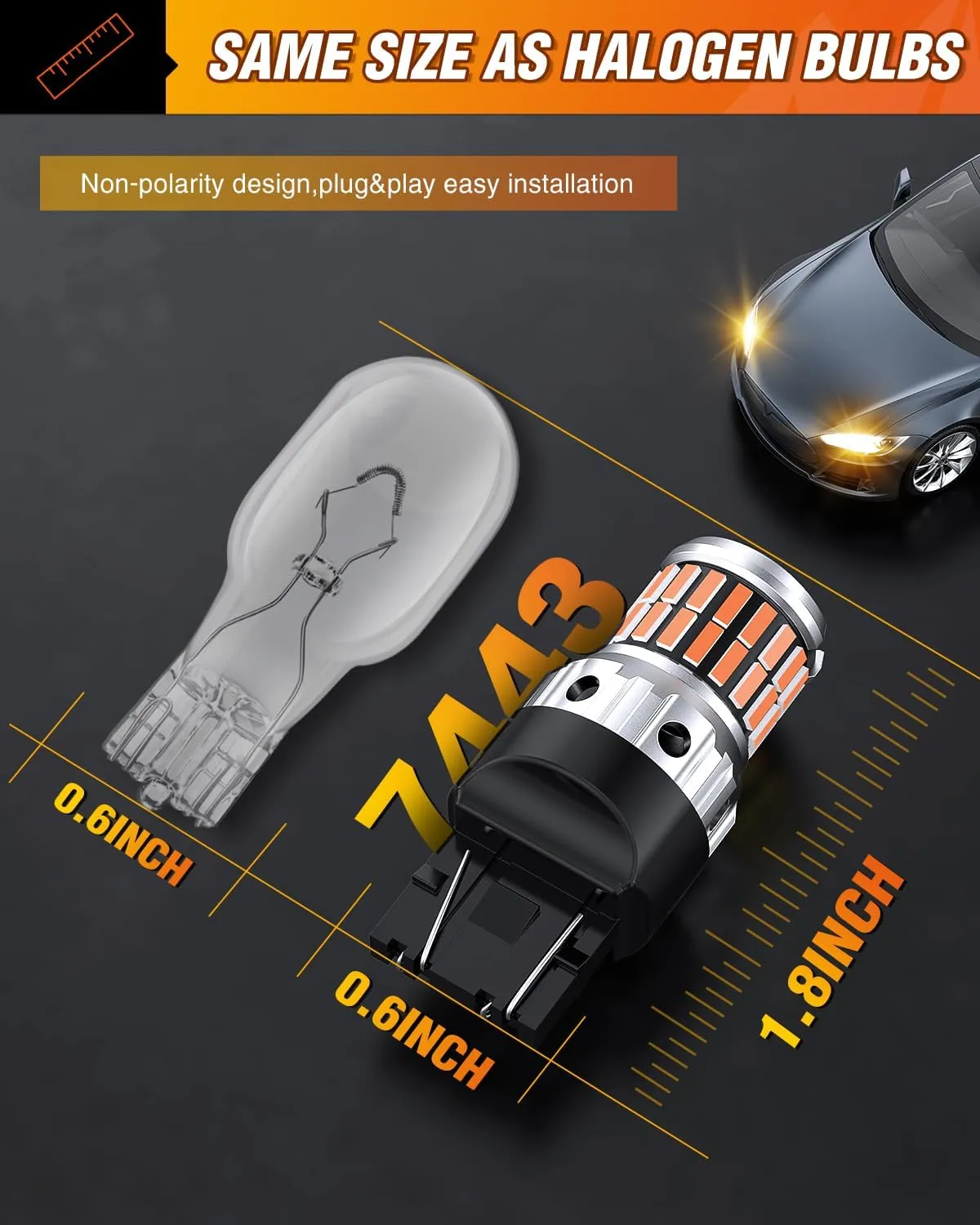 7440 7443 T20 4014 63SMD Amber Yellow LED Bulbs (Pairs)