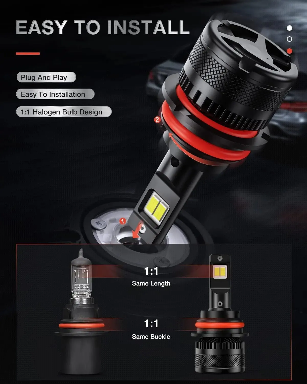 9004/HB1 LED Headlight Bulbs N40 Series 100W 20000LM 6000K IP67 | 2 BULBS