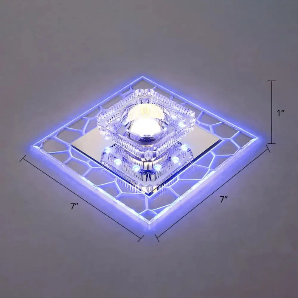 Clear LED Square Ceiling Lamp: Prismatic Crystal Flush Mount Fixture for Entryway - Minimalist Lighting