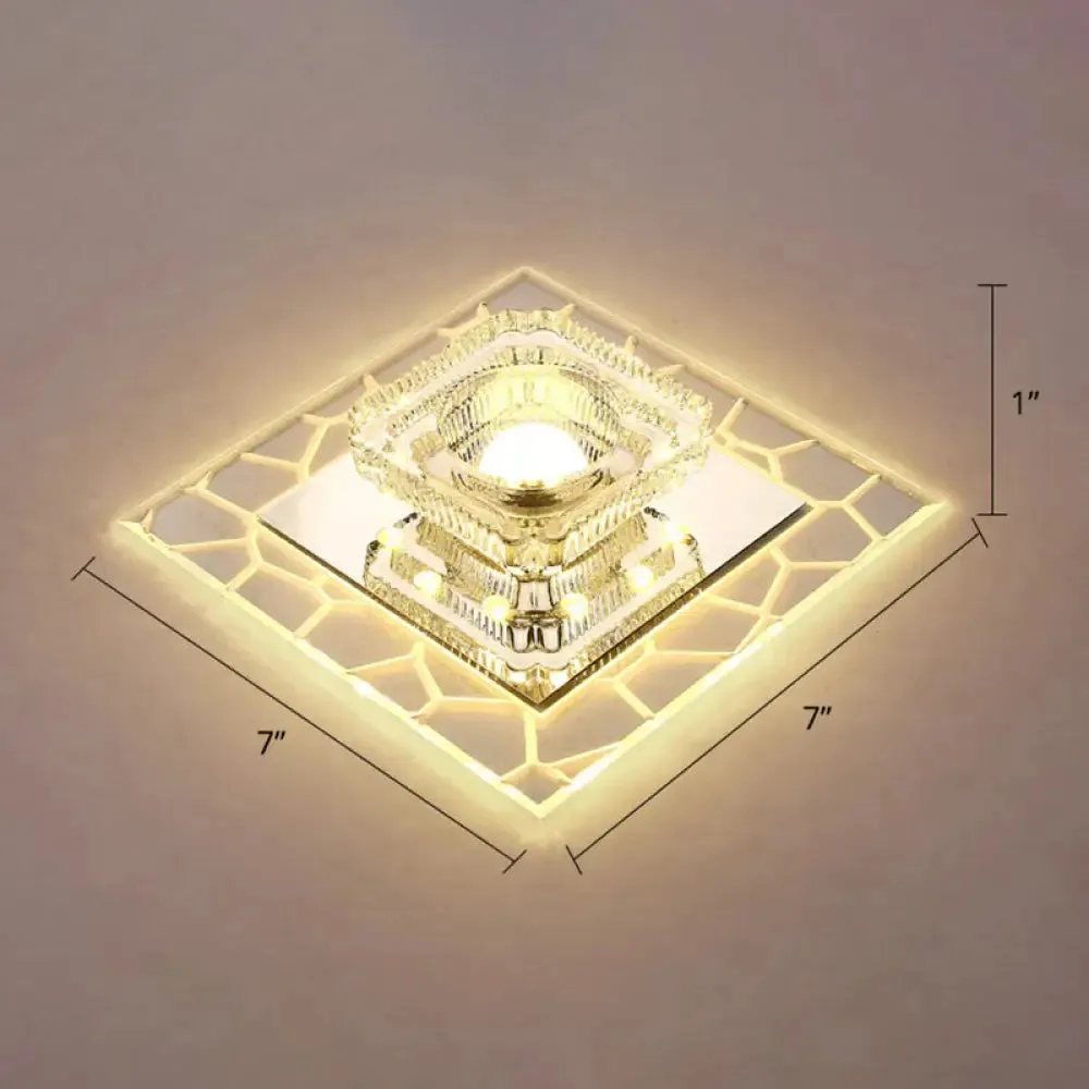Clear LED Square Ceiling Lamp: Prismatic Crystal Flush Mount Fixture for Entryway - Minimalist Lighting