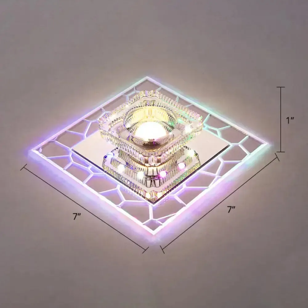 Clear LED Square Ceiling Lamp: Prismatic Crystal Flush Mount Fixture for Entryway - Minimalist Lighting