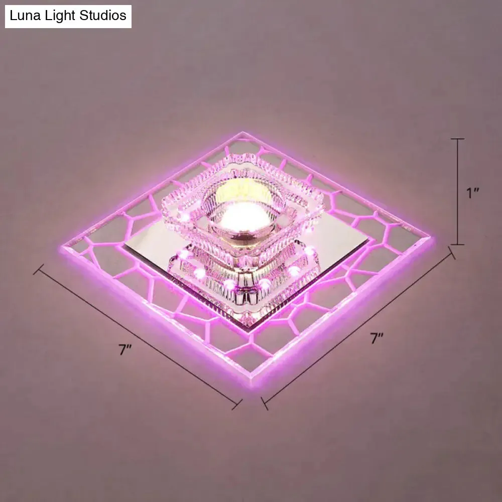 Clear LED Square Ceiling Lamp: Prismatic Crystal Flush Mount Fixture for Entryway - Minimalist Lighting