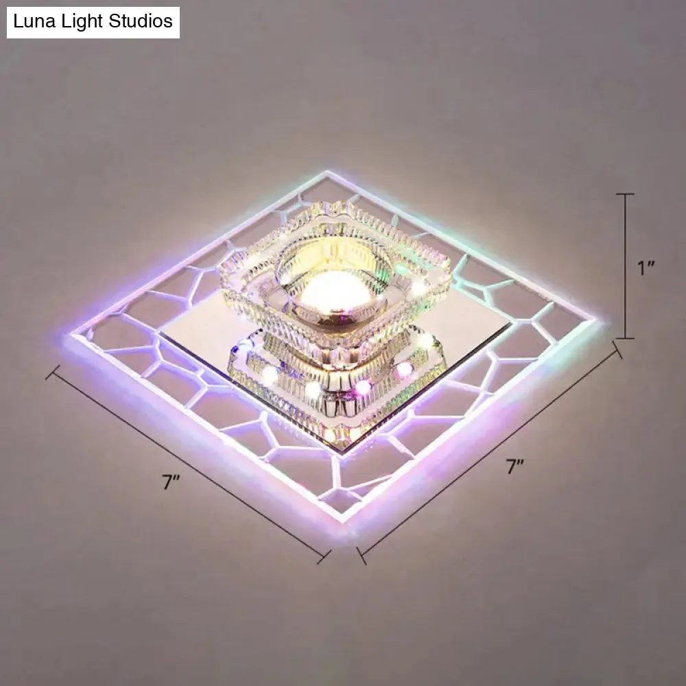 Clear LED Square Ceiling Lamp: Prismatic Crystal Flush Mount Fixture for Entryway - Minimalist Lighting
