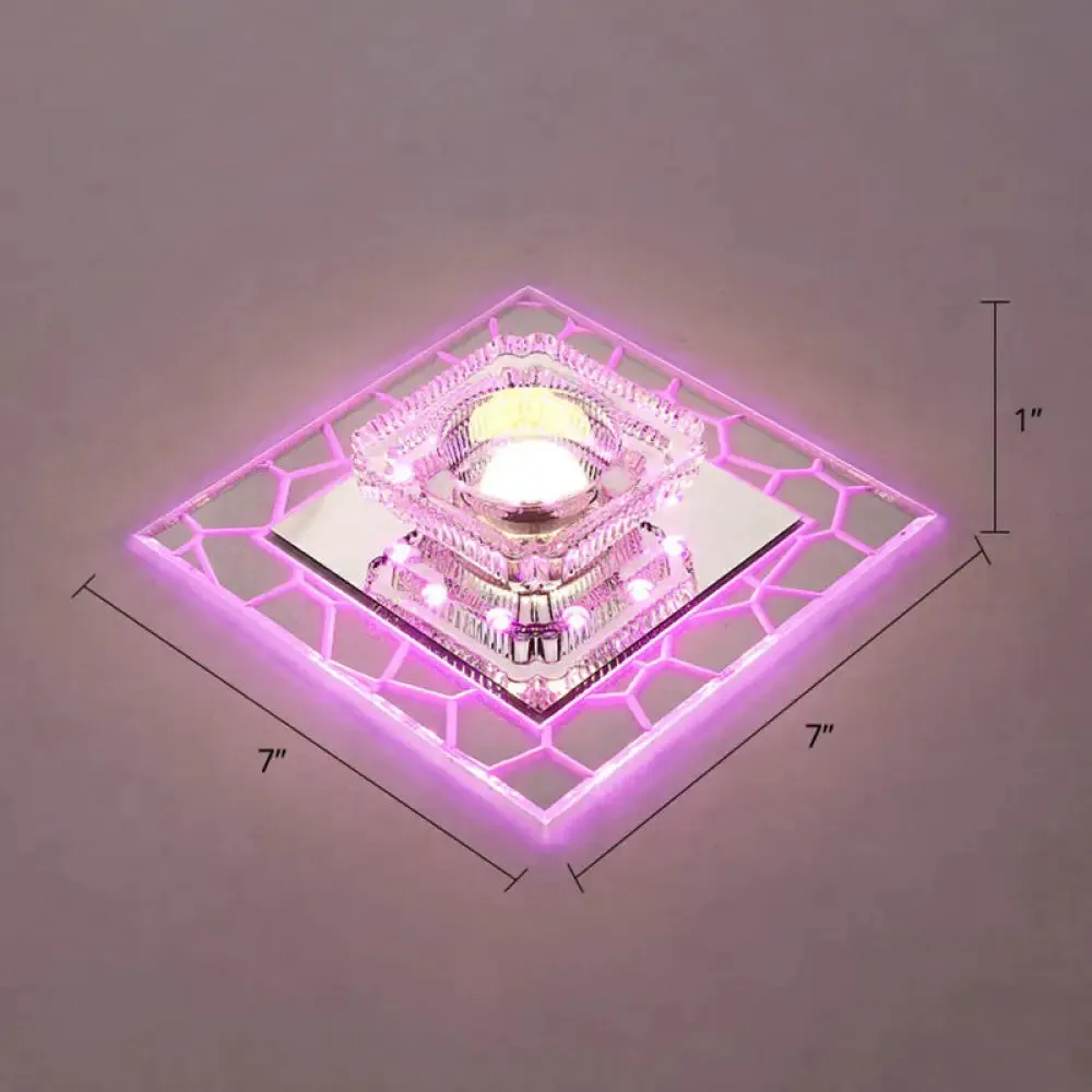 Clear LED Square Ceiling Lamp: Prismatic Crystal Flush Mount Fixture for Entryway - Minimalist Lighting