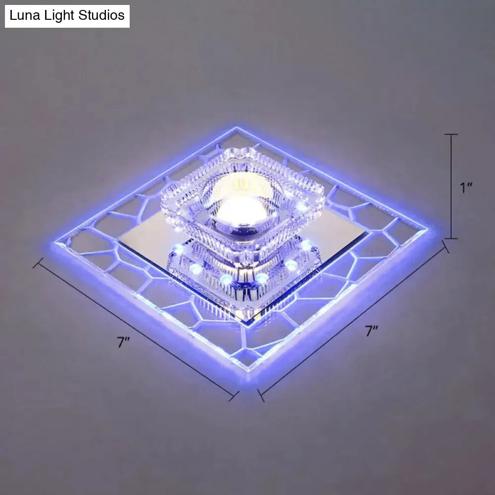 Clear LED Square Ceiling Lamp: Prismatic Crystal Flush Mount Fixture for Entryway - Minimalist Lighting