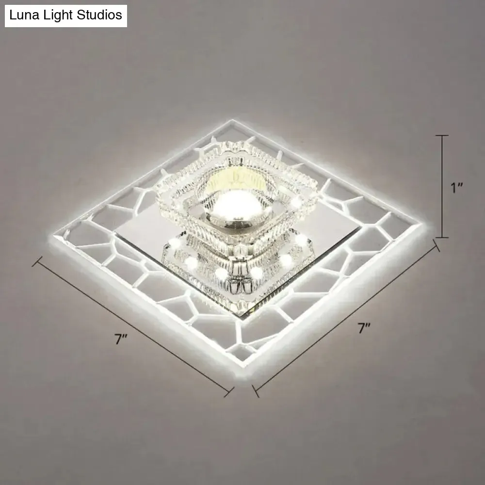 Clear LED Square Ceiling Lamp: Prismatic Crystal Flush Mount Fixture for Entryway - Minimalist Lighting