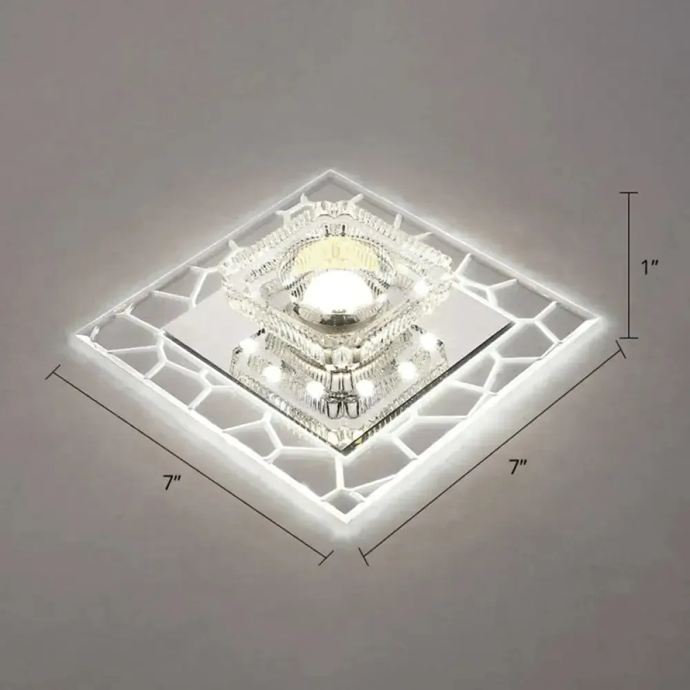 Clear LED Square Ceiling Lamp: Prismatic Crystal Flush Mount Fixture for Entryway - Minimalist Lighting