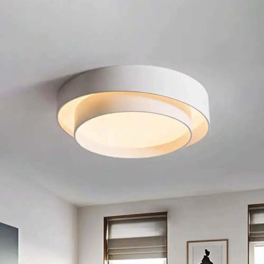 Contemporary LED White Bedroom Ceiling Light - Circular Acrylic Flush Mount