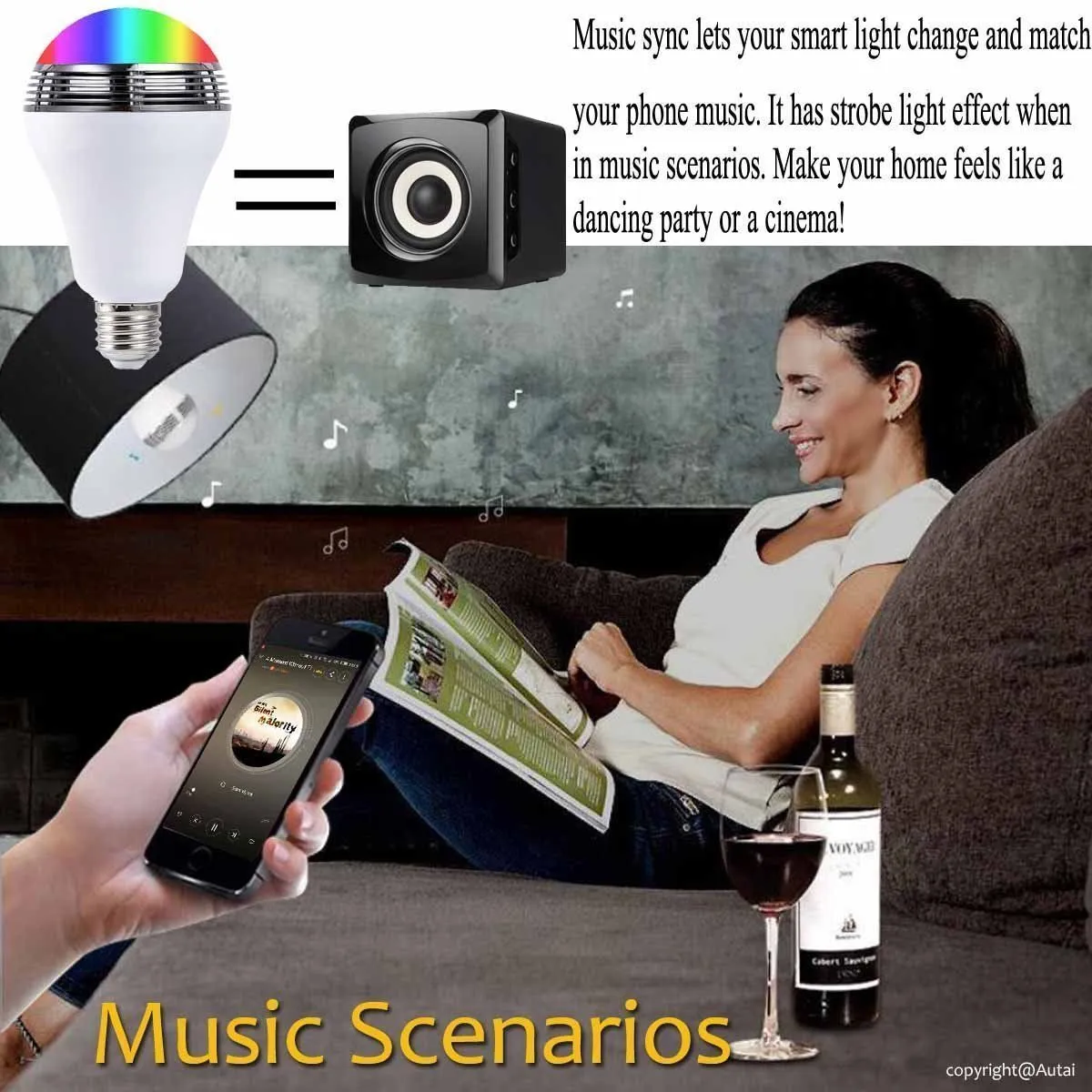 E27 Smart RGB Wireless Bluetooth Speaker Bulb 9W LED Light Music Speaker Timer Player Dimmable Remote Control Music Lamp
