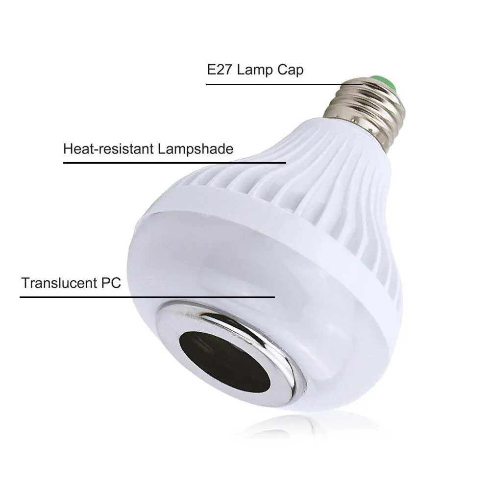 E27 Smart RGB Wireless Bluetooth Speaker Bulb Music Playing Dimmable LED Bulb Light Lamp With 24Key IR Remote Control