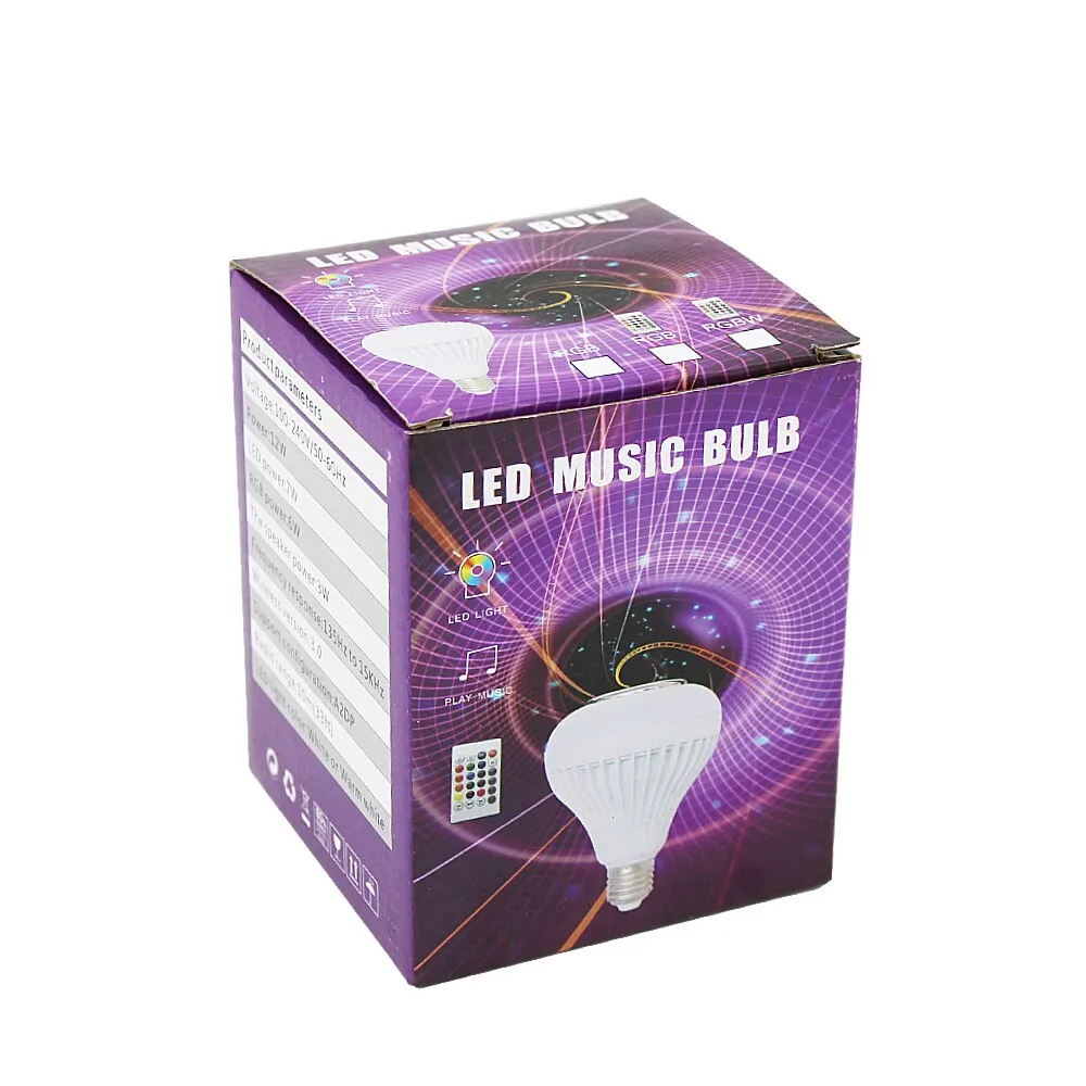 E27 Smart RGB Wireless Bluetooth Speaker Bulb Music Playing Dimmable LED Bulb Light Lamp With 24Key IR Remote Control