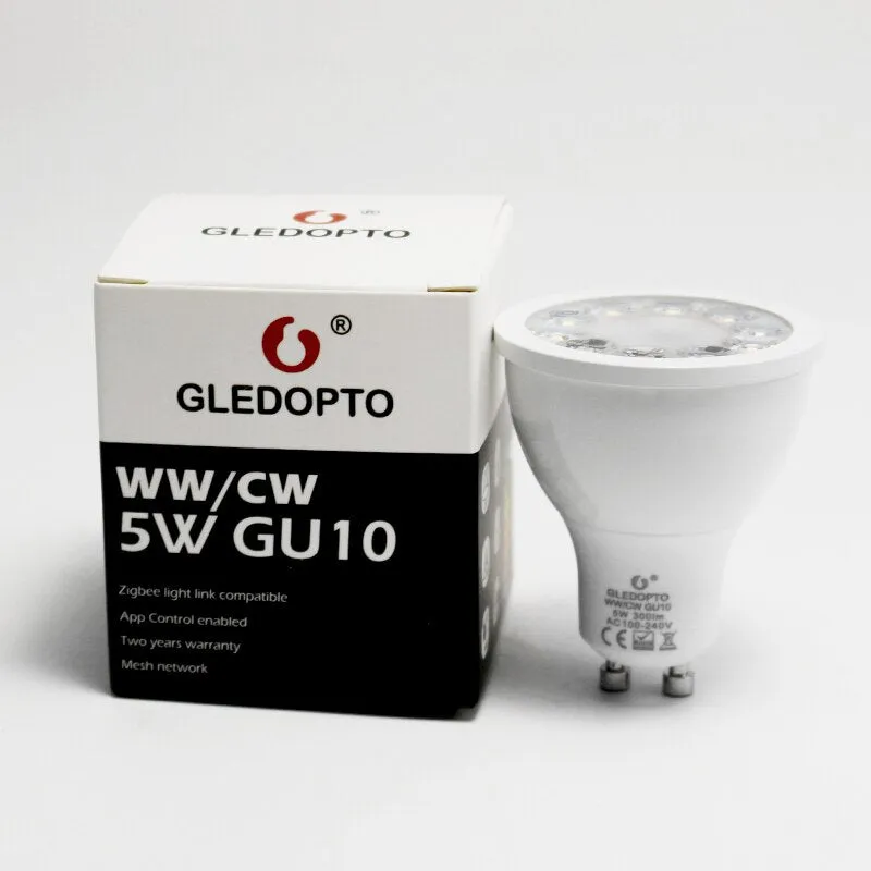 GLEDOPTO zigbee ww/cw dimmer GU10 bulu  LED spotlight 5W ZLL smart APP controll  AC100-240V  cool white and warm white led bulb (wwcw 5w)