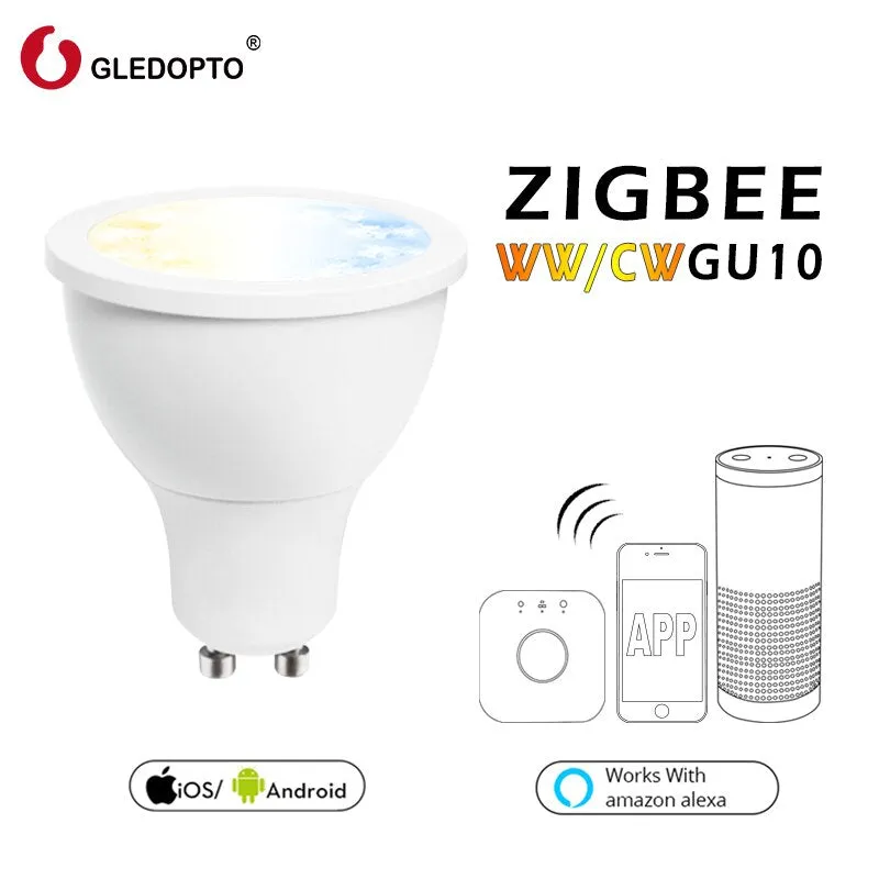 GLEDOPTO zigbee ww/cw dimmer GU10 bulu  LED spotlight 5W ZLL smart APP controll  AC100-240V  cool white and warm white led bulb (wwcw 5w)