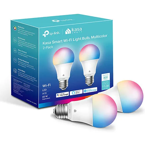 Kasa Smart Light Bulbs, Full Color Changing Dimmable Smart WiFi Bulbs 2-Pack (KL125P2), Multicolor
