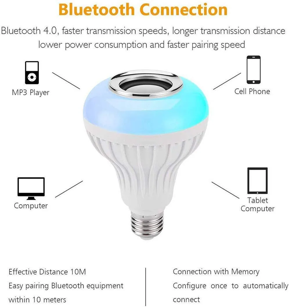 Led Bulb with Bluetooth Speaker Music Light Bulb   RGB Light Bulb Colorful Lamp with Remote Control
