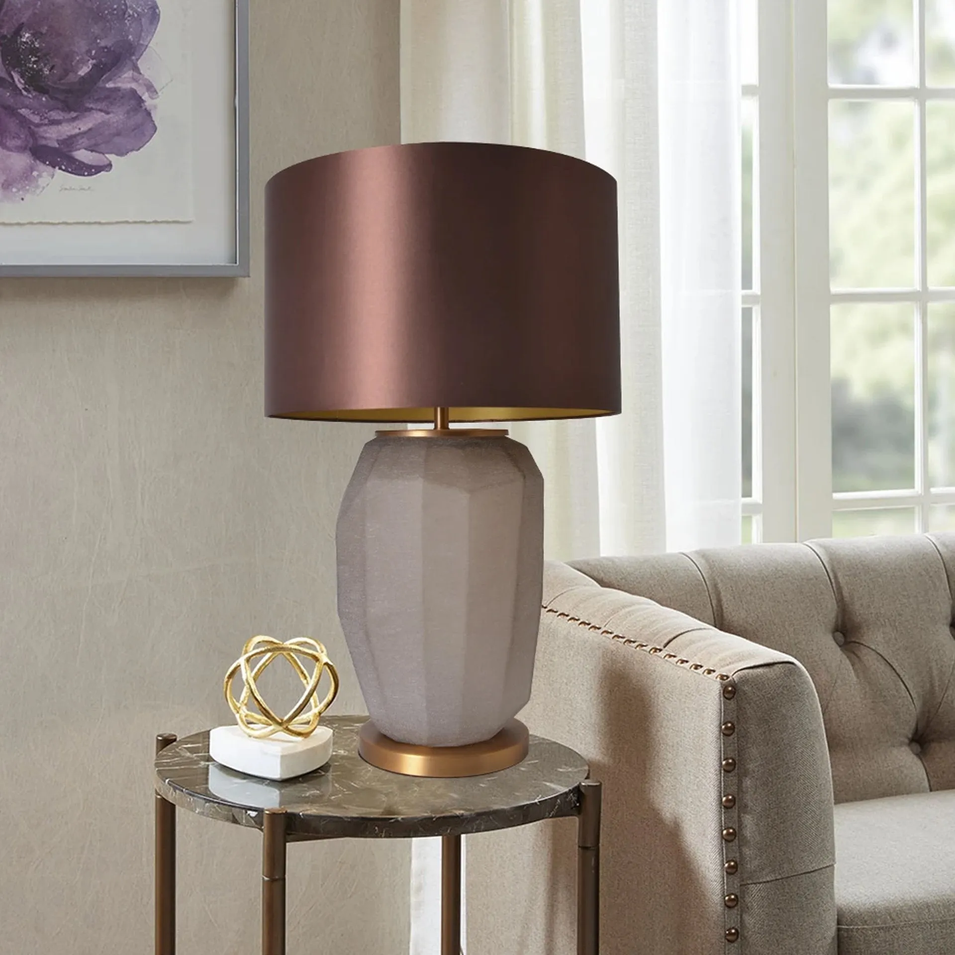 Lola Big Sculpted Glass Table Lamp 30" - Spiced Apricot/Chocolate Brown