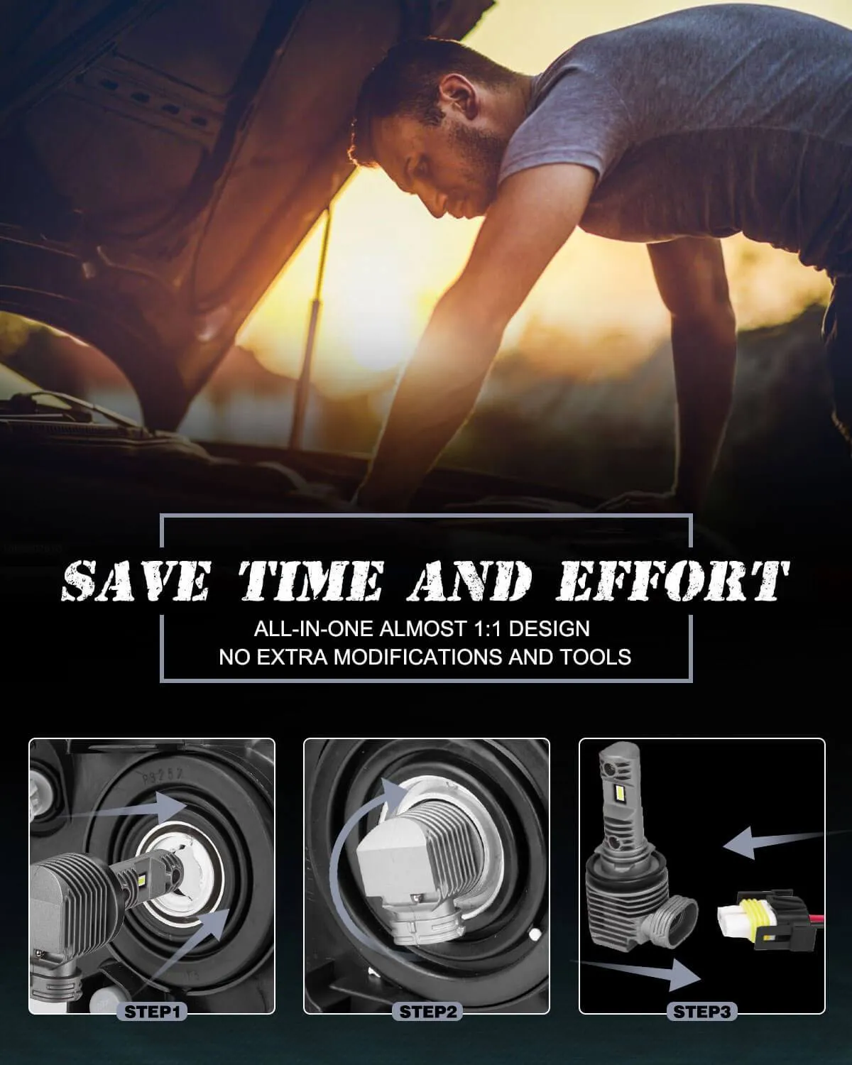 N36 Universal Series Wireless | H11 H16 H8 H9 LED Fog light Bulbs Fanless 40W 12000 Lumens 6500K White | 2 Bulbs