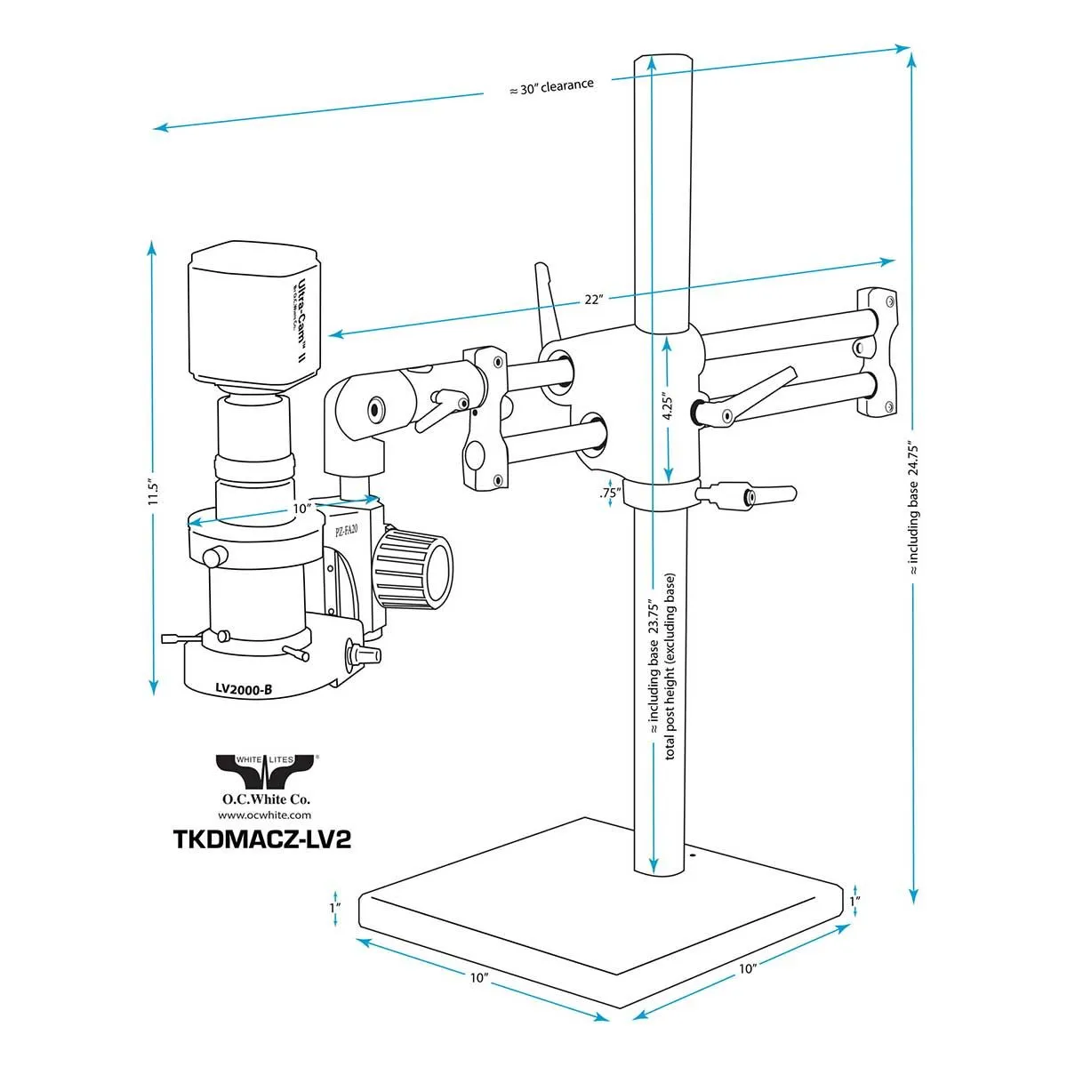OC White TKMACZ-AF-FA-F MacroZoom AF  Intelligent Auto Focus HD Video Inspection System with Articulating Arm, 22" LCD Monitor & High-Output Fluorescent Ring Light