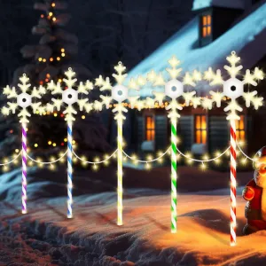 premium 10PK 28inch 250 LED 8 Modes Christmas Pathway Snowflake Lights Outdoor Decoration Flashing Waterproof Outdoor Lighted Up Christmas Light Decor for Garden Yard Colorful