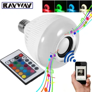 RAYWAY Smart RGBW Wireless Bluetooth Speaker Bulb Xmas Music Playing Dimmable 12W E27 LED Bulb Light Lamp 24 Keys Remote Control