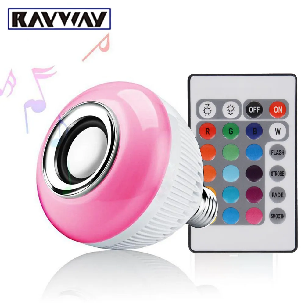 RAYWAY Smart RGBW Wireless Bluetooth Speaker Bulb Xmas Music Playing Dimmable 12W E27 LED Bulb Light Lamp 24 Keys Remote Control