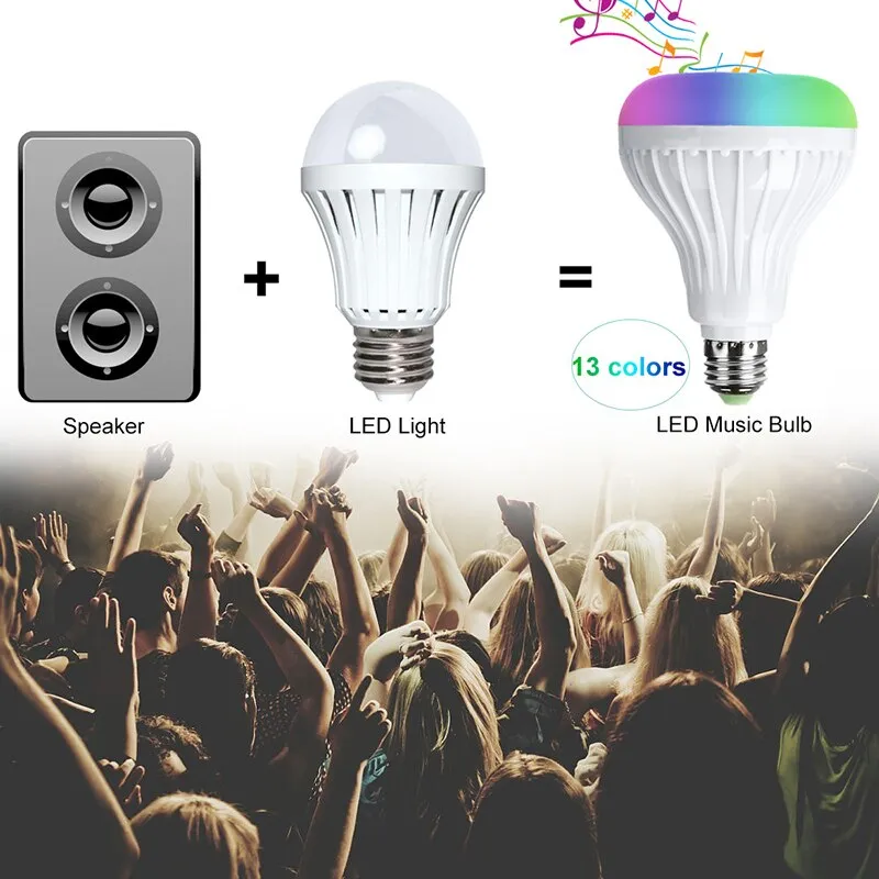 Smart E27 RGB Bluetooth Speaker LED Bulb Light 12W Music Playing Dimmable Wireless Led Lamp with 24 Keys Remote Control #35