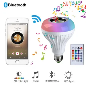 Smart E27 RGB Bluetooth Speaker LED Bulb Light 12W Music Playing Dimmable Wireless Led Lamp with 24 Keys Remote Control #35