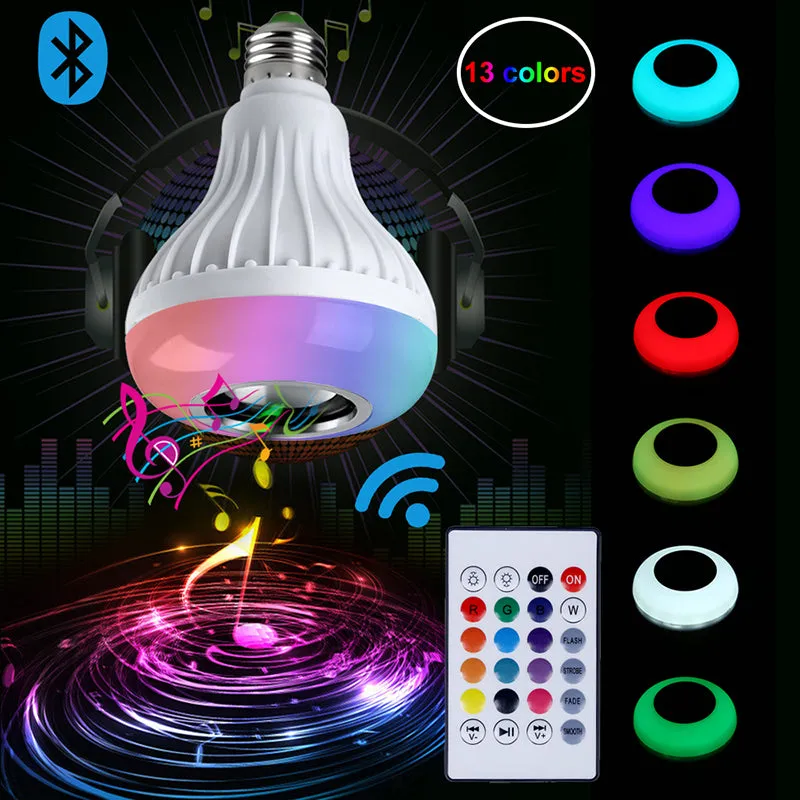 Smart E27 RGB Bluetooth Speaker LED Bulb Light 12W Music Playing Dimmable Wireless Led Lamp with 24 Keys Remote Control #35