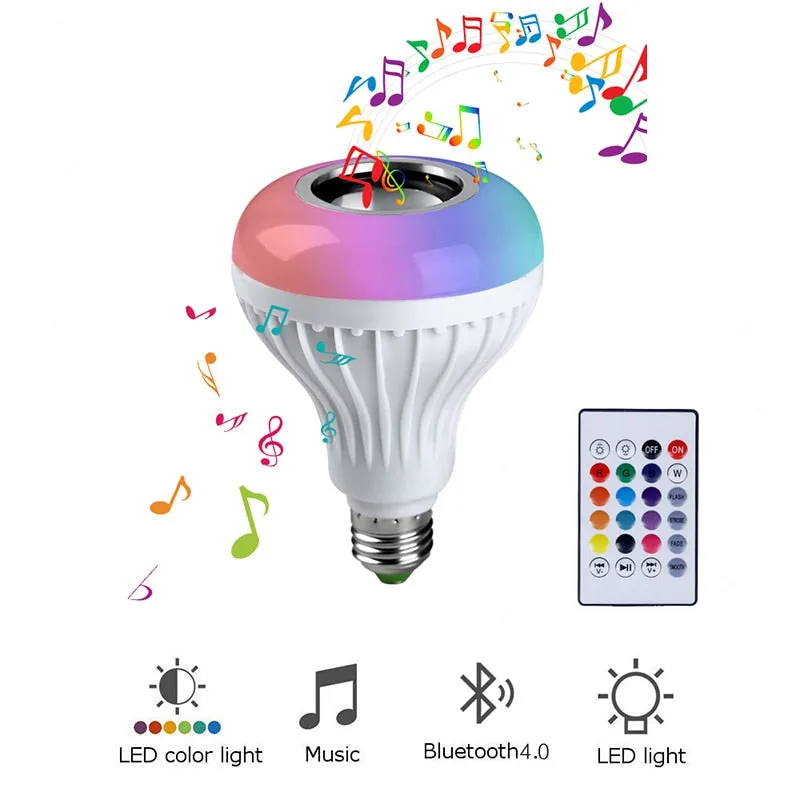 Smart E27 RGB Bluetooth Speaker LED Bulb Light 12W Music Playing Dimmable Wireless Led Lamp with 24 Keys Remote Control #35