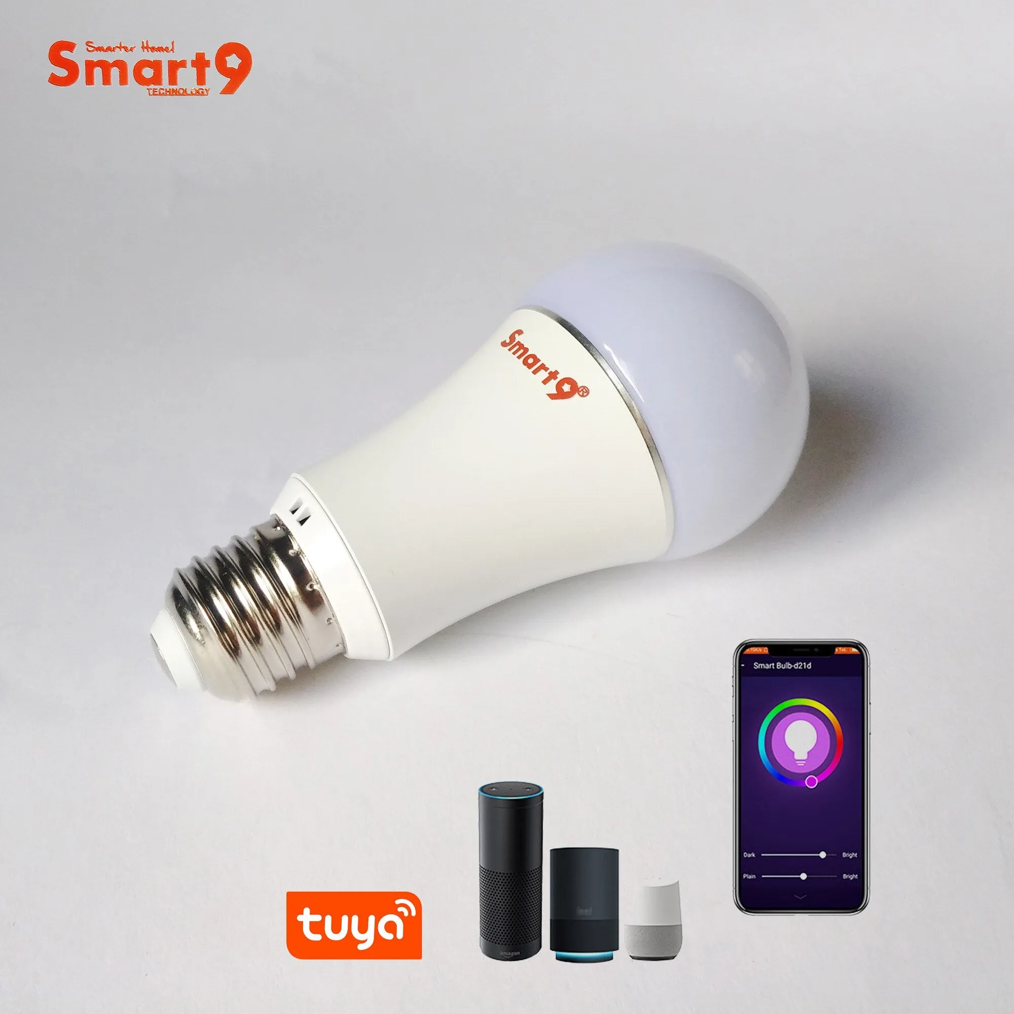 Smart9 RGB Bulb, TuYa Home Automation Smart Life APP, E27 6W Light Socket Wifi Connection, Works with Alexa Echo