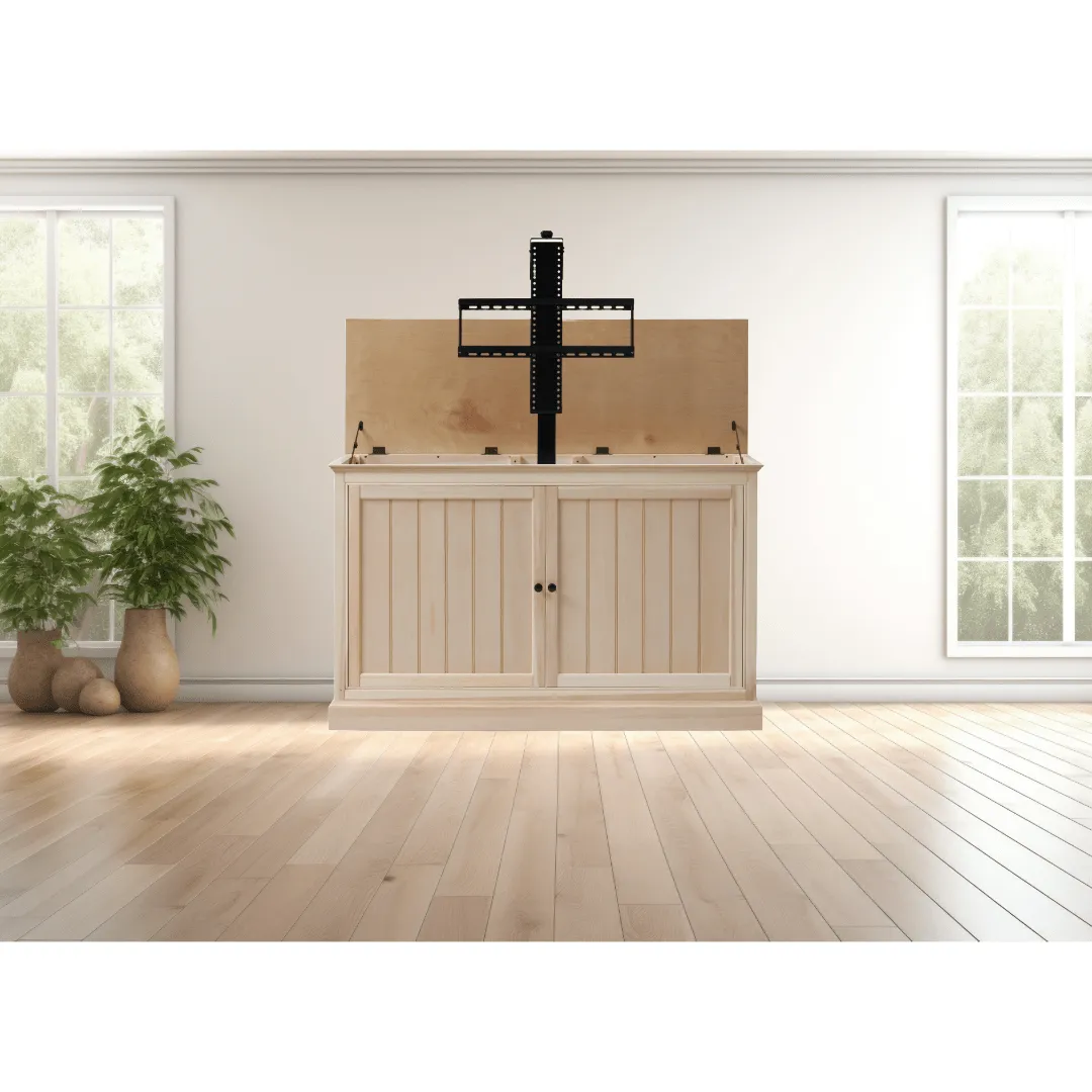The Shoreline 74011 Unfinished Smart TV Lift Cabinet for 65 Inch Flat screen TVs