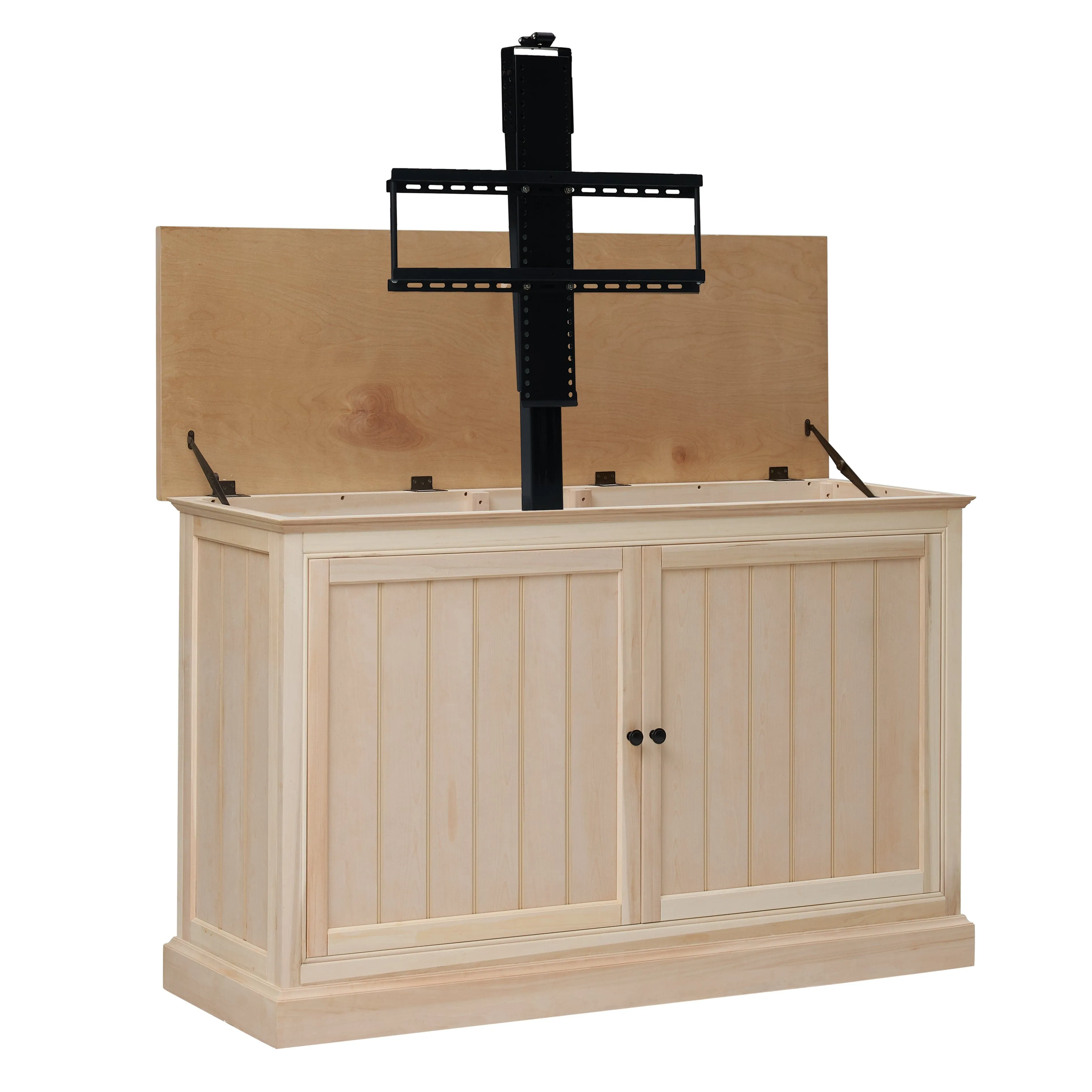 The Shoreline 74011 Unfinished Smart TV Lift Cabinet for 65 Inch Flat screen TVs