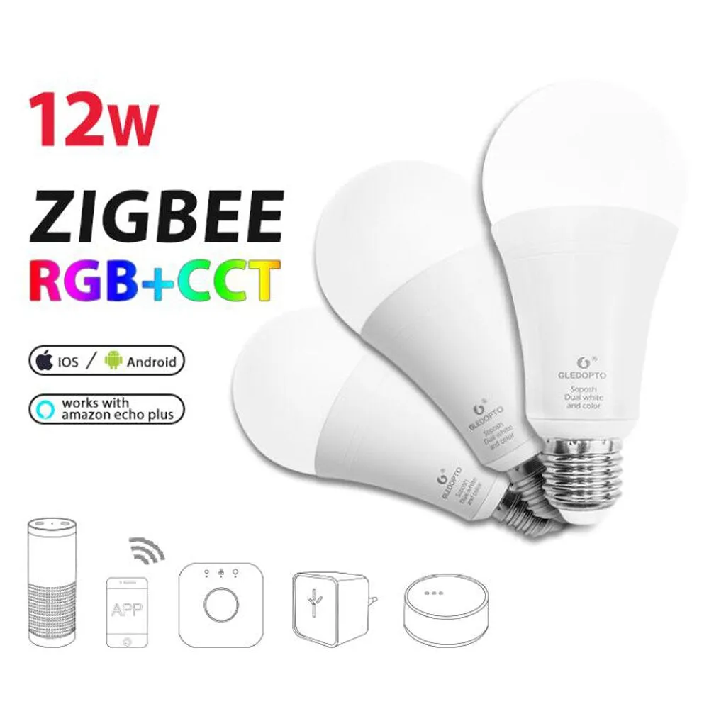 ZIGBEE Bulb E27 6W 12W E26 Lamp RGB Dual White Zigbee Smart Lamp App Control LED Light Bulb AC 110V 220V 230V Zigbee ZLL Link